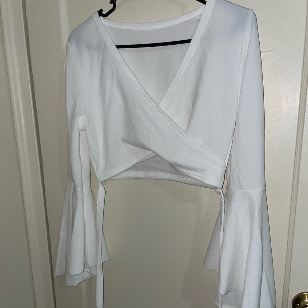 White crop top with flare sleeves